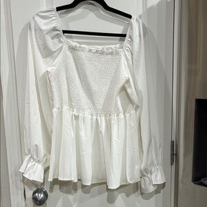 Elegant White Smocked Women's Top